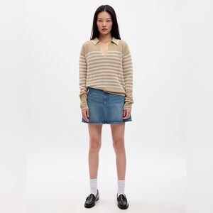 GAP Relaxed Stripe Crochet Collared Sweater NWT